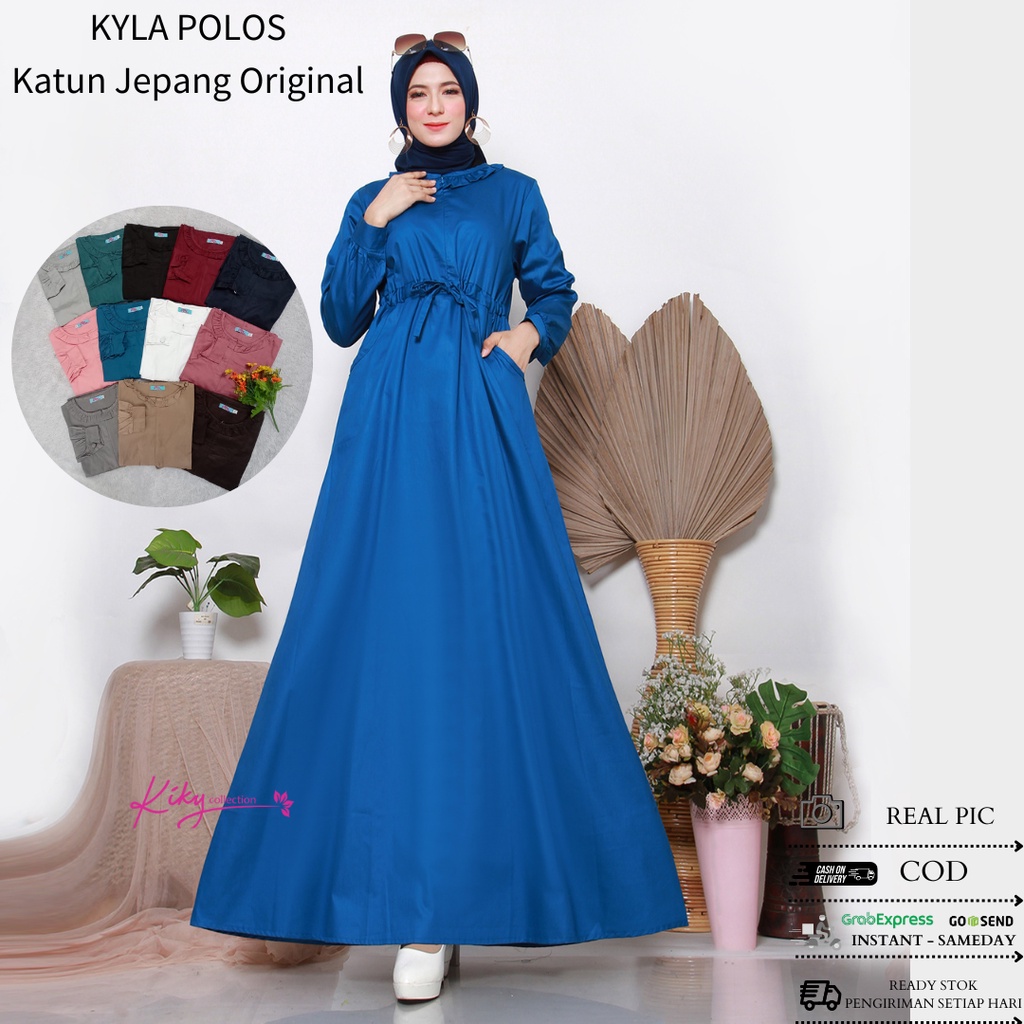 Kyla Gamis Polos Baju Muslim Polos Syari Syar'i Baju Gamis Katun Jepang Polosan Ori Kiky