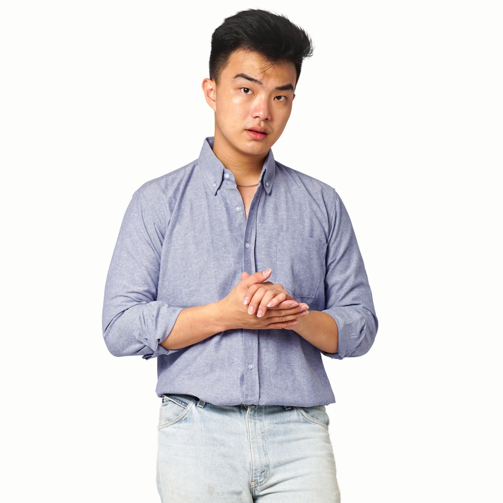 819 Kemeja Pria Lengan Panjang Polos Navy Jeans Oxford Basic SIMPLE Slimfit Casual Tersedia Ready Sampai Size JUMBO BIG SIZE XXL XXXL