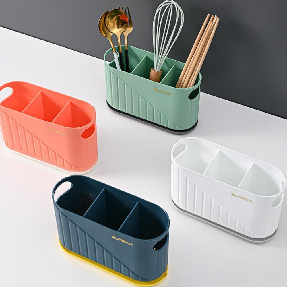 Solighter Cutlery Utensil Holder Gadget Dapur Kapasitas Besar Drainer Shelf Wall Mount/Tempat Sendok Sumpit Tabletop