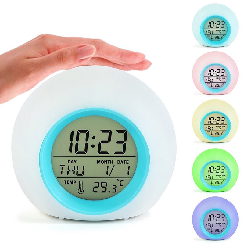 ღ Bulat Kreatif Jam Alarm Led Digital Suhu Clock 7 Warna Berubah Lampu Gradien Jam Alarm dengan Kalender Bola Anak hadiah Dekorasi Rumah