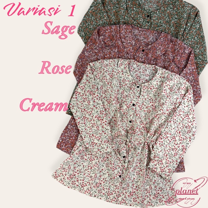 BLOUSE KOREAN STYLE KEMEJA WANITA YEJIN FLOWER FLORAL SHIRT CREAM SAGE ROSE KEMEJA BUNGA BUNGA CRINKLE AIRFLOW