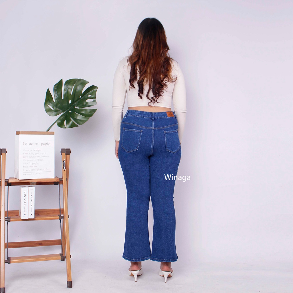 WINAGA- HighWaist Cutbray Jeans Jumbo Panjang Stretch