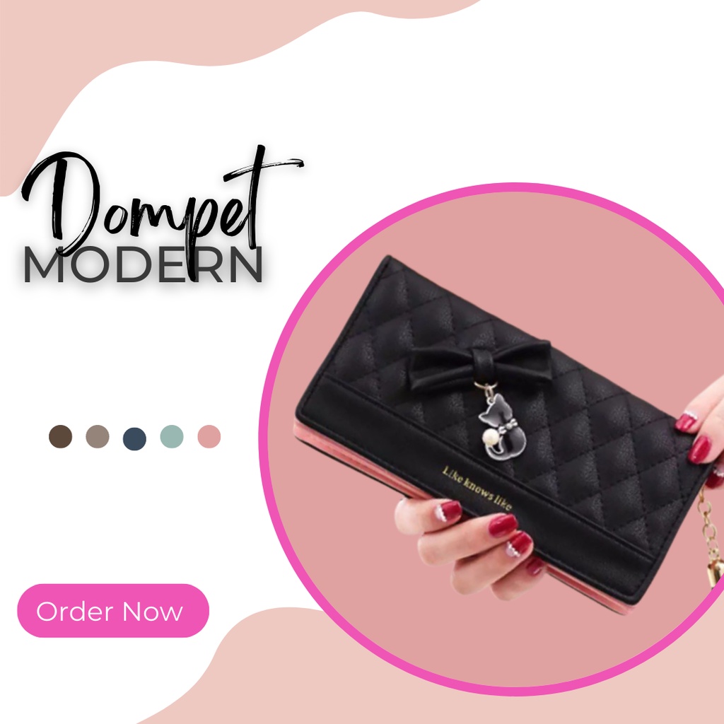 Dompet Wanita Lipat Panjang Pita Polos Kucing Manis