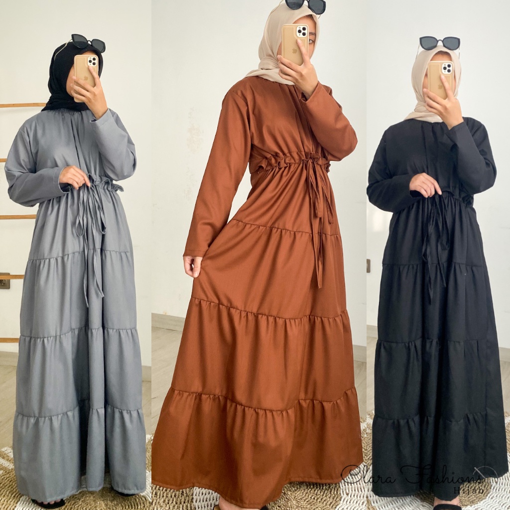 Maxi Dress Jumbo Rempel Susun Oversize Korean Style Wanita Bahan Toyobo Polos Dress Gamis Hitam Mode