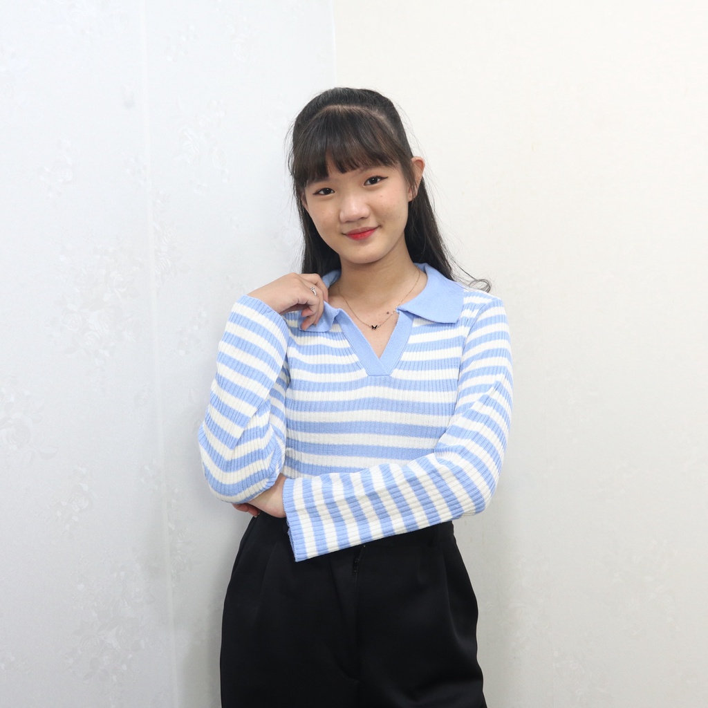 [✅COD ] crop top SALUR rajut / kaos kerah polo wanita / crop kerah V NECK