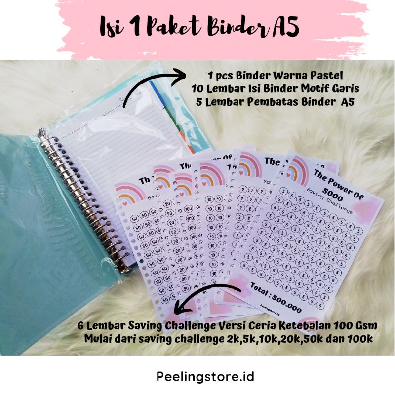 

1 PAKET BINDER BUDGETING PASTEL A5 20 LUBANG