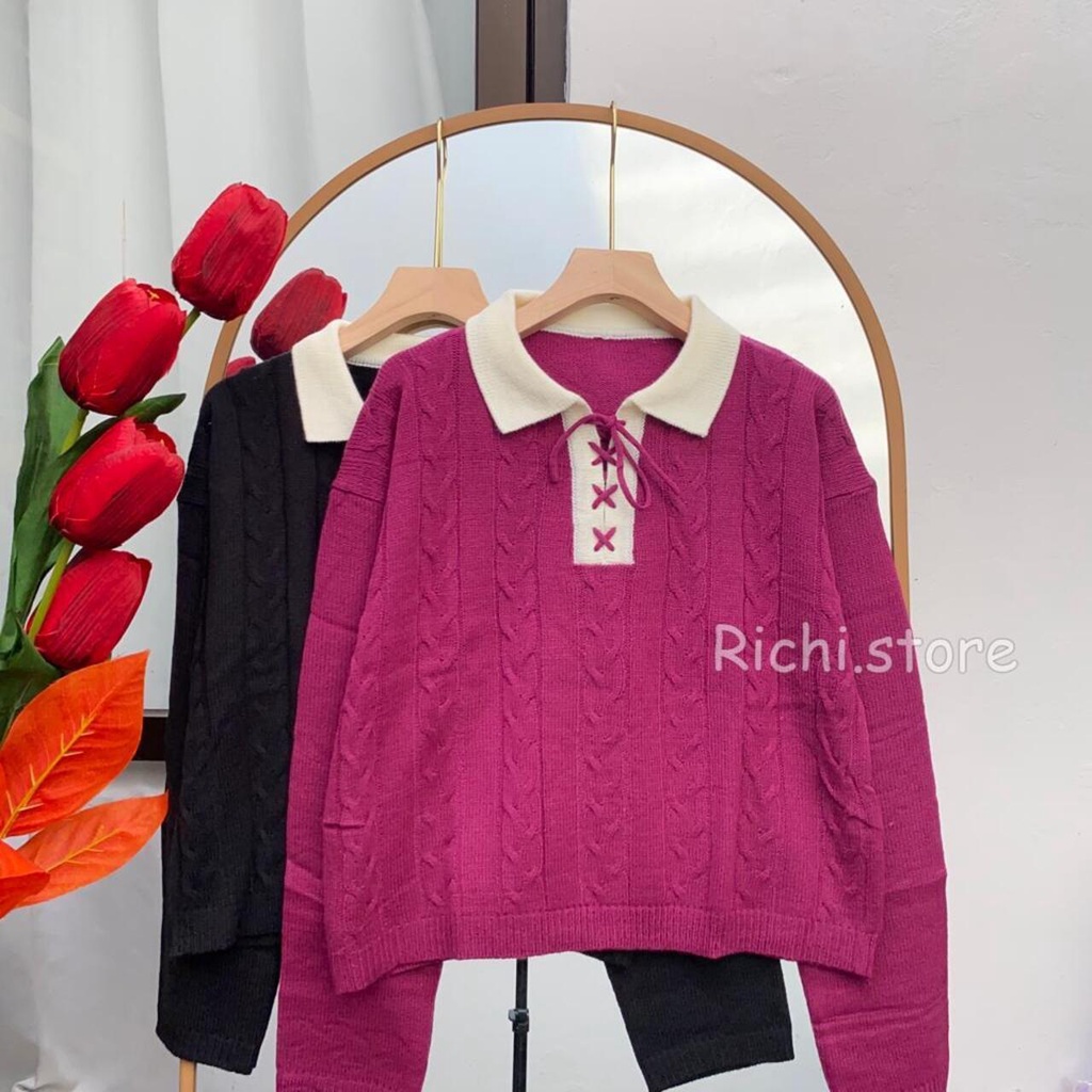 POLO TALI KEPANG BLOUSE RAJUT TERBARU