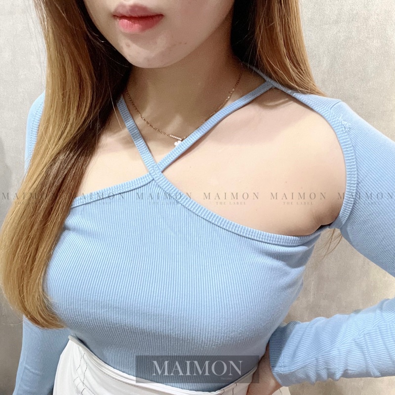 Rib Cross Neck Long Sleeve Blouse | Atasan Wanita Korean Fashion | Maimon Grosir