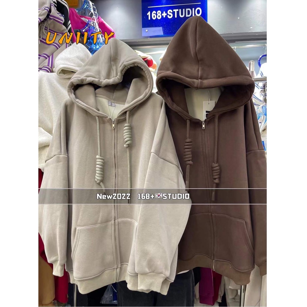 Musim gugur dan musim dingin baru oversize lazy wind hooded sweater drape loose plus beludru menebal kardigan jaket pasang wanita