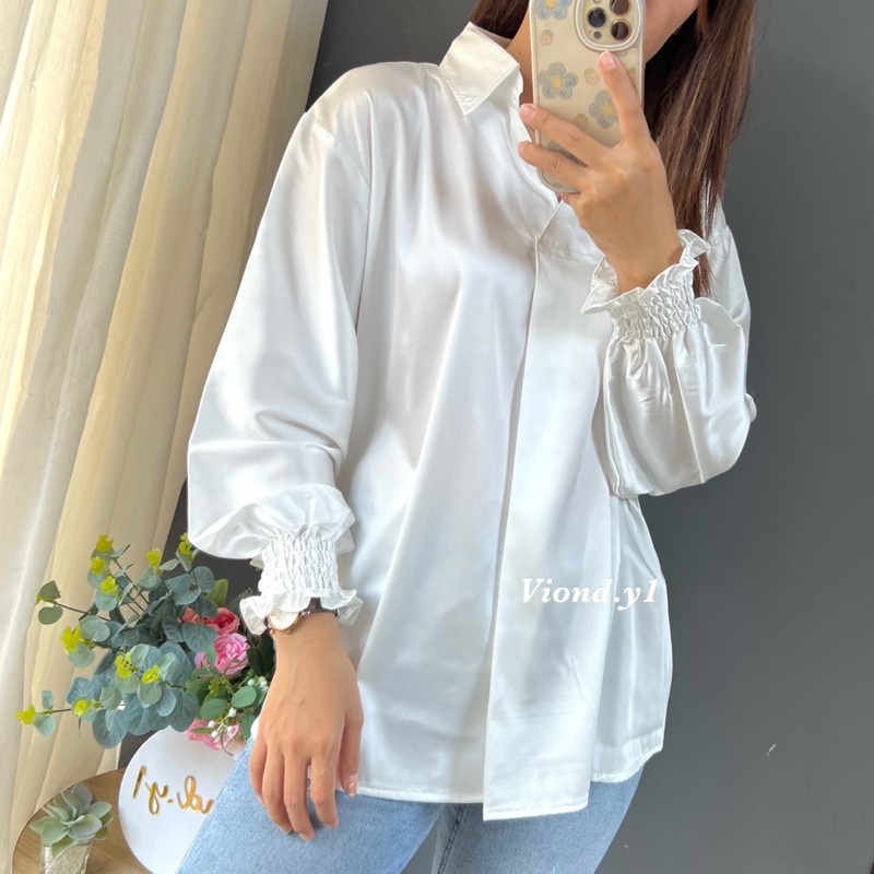 Kemeja Wanita Satin Lengan Panjang / Atasan Blouse Cewek Korea Siena Silk Import Premium E20