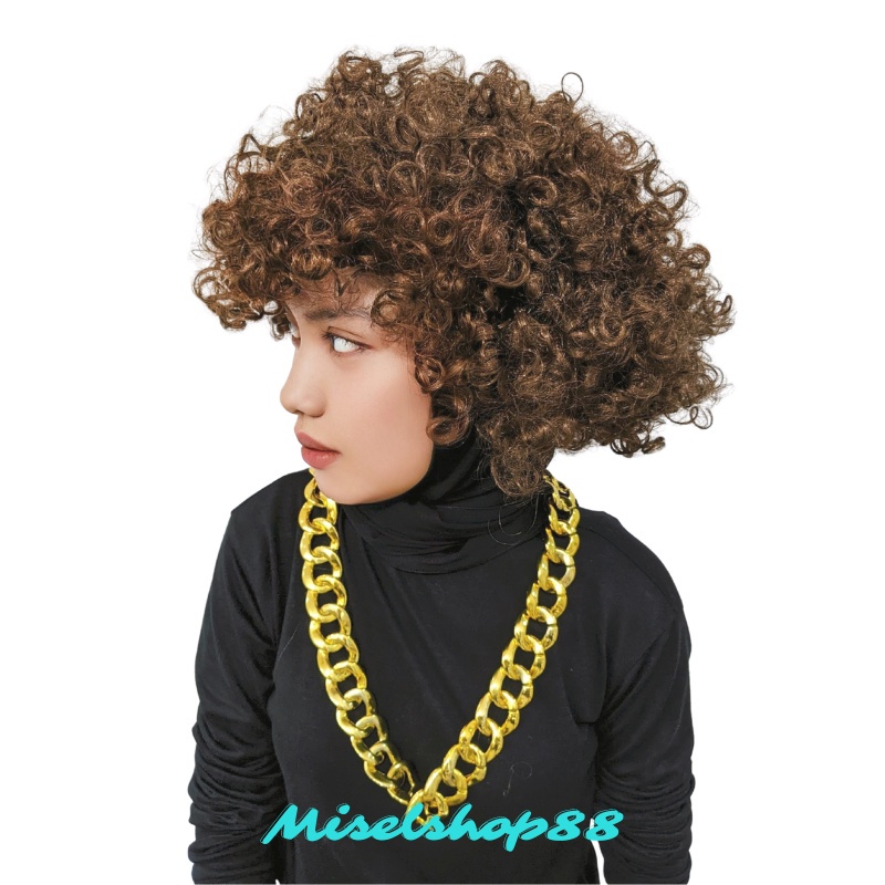 paket kostum hiphop wig kacamata kalung gelang