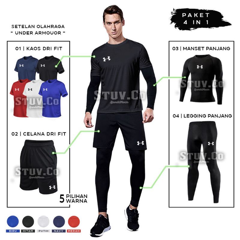 Baselayer setelan Olahraga baju Jersey kolor manset dan legging untuk olahraga pria maupun wanita ju