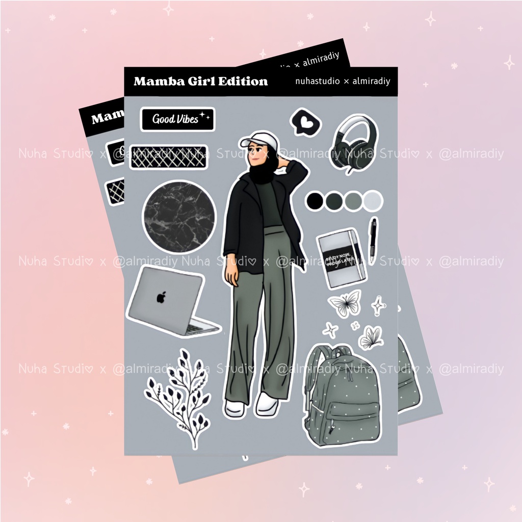 

Sticker by almiradiy | Cewe Mamba Muslimah Black Vibes Headphone Laptop Mac Bag Tas Flower Bunga Butterfly Kupu-kupu Book Buku Pen Pena | Aesthetic Sticker Estetik Stiker HP Laptop Botol Cute Waterproof Scrapbook Diary Journal Bujo Anti Air