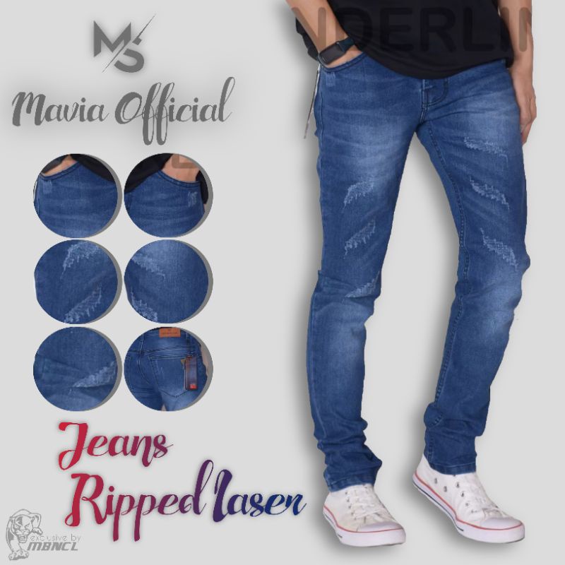 Celana Panjang Jeans Sobek Slimfit Pria Pants Jins Robek Model Pinsil Laser Bikers
