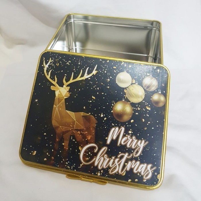 Kaleng Hampers Natal Packaging Kotak Kue Souvenir Box - Hitam