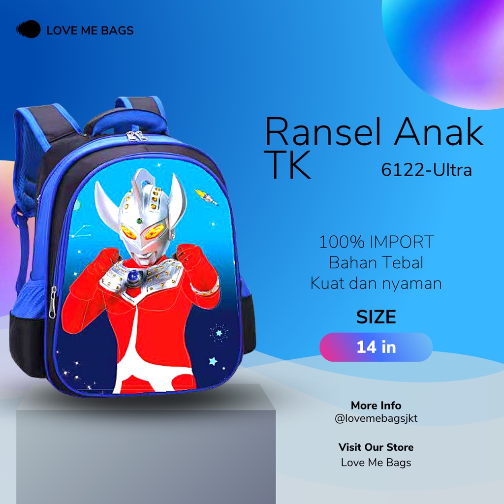 LMB Tas Anak Laki Laki TK Import Karakter Superhero Gambar Bagian Depan Timbul 6D Bahan Nilon Kualitas Premium Tebal