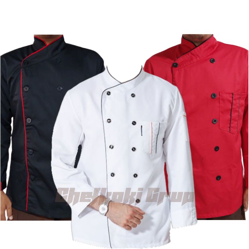 Baju Kameja Jacket Koki Chef Lengan Panjang Unisex Pria Wanita