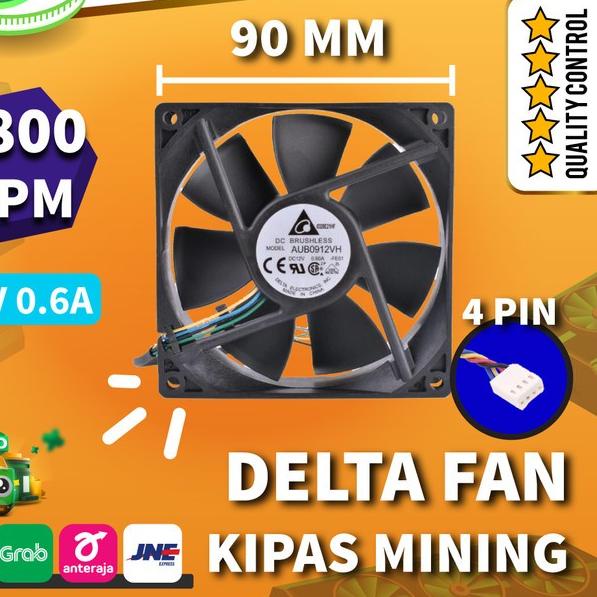 DELTA FAN AUB0912VH 90mm 9 CM DC 12V 3800 RPM⚡ KIPAS KOMPUTER 4 PIN