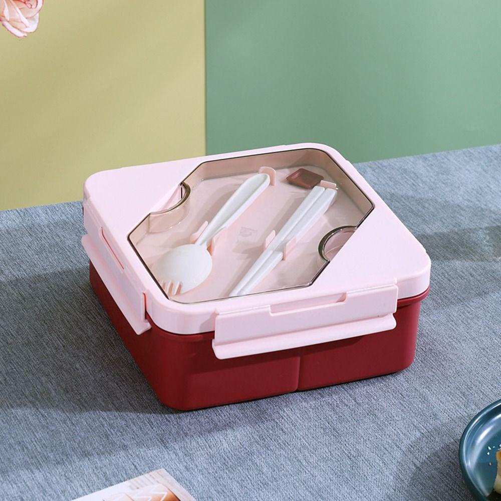 R-FLOWER Lunch Box Microwavable Rectangle Grid Untuk Siswa Pekerja Kantor Wadah Makanan