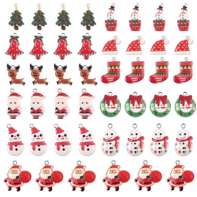 6-10 Pcs Liontin Bentuk Rusa Snowman Santa Bell Bahan Resin Untuk Membuat Perhiasan Gelang Kalung