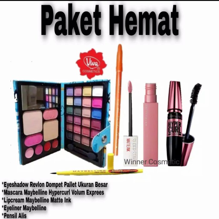 PAKET HEMAT 6IN1 / Bedak Basah Dan Tabur Fit Me + Eyeshadow + Lipcream + Maskara + Eyeliner + Pensil Alis - GRATIS TAS KOSMETIK POUCH / Paket Kosmetik Murah Lengkap