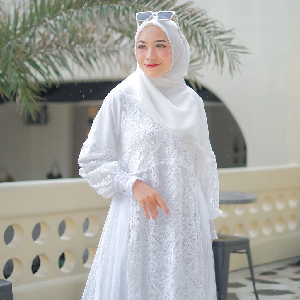 [NEW ITEM] Gamis Pesta Mewah Terbaru PRINCESS WHITE DRESS Bahan Brukat Elegan By Aznii