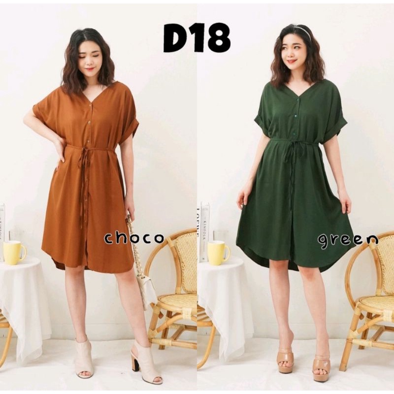 Baju Casual vneck midi dress selutut polos pergi jalan kekinian fashion
