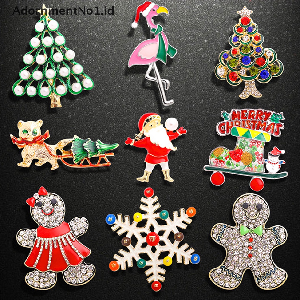 Bros Pin Enamel Desain Snowflake Snowman Santa Flamingo Pohon Natal Tahun Baru 1 Untuk Wanita