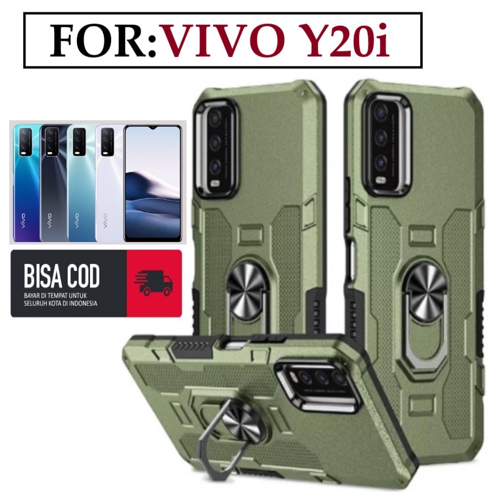 Case Armour VIVO Y20i Iring Cincin Magnetic Kesing Hp Protect kamera Premium Hard Case Standing Robot Pelindung Kamera