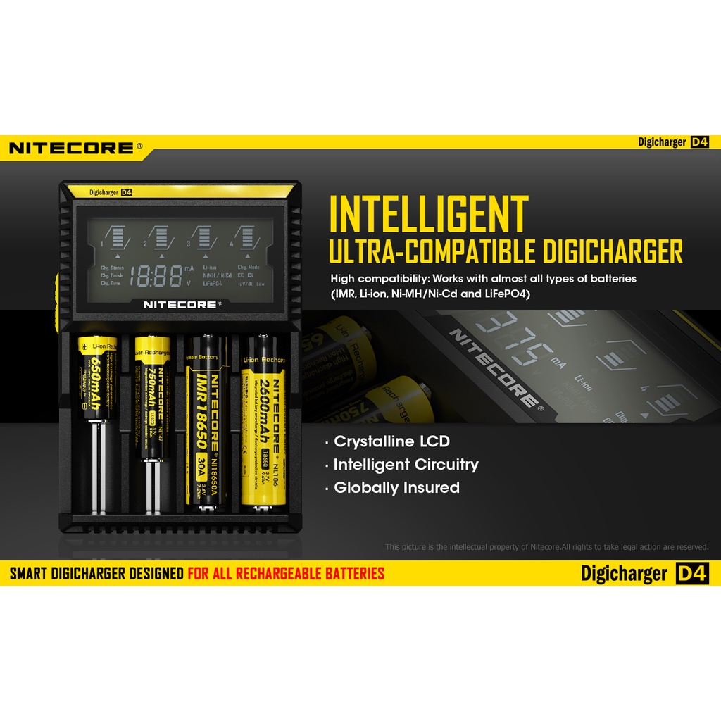 Nitecore D4 Digicharger Universal Battery Charger 4 Slot