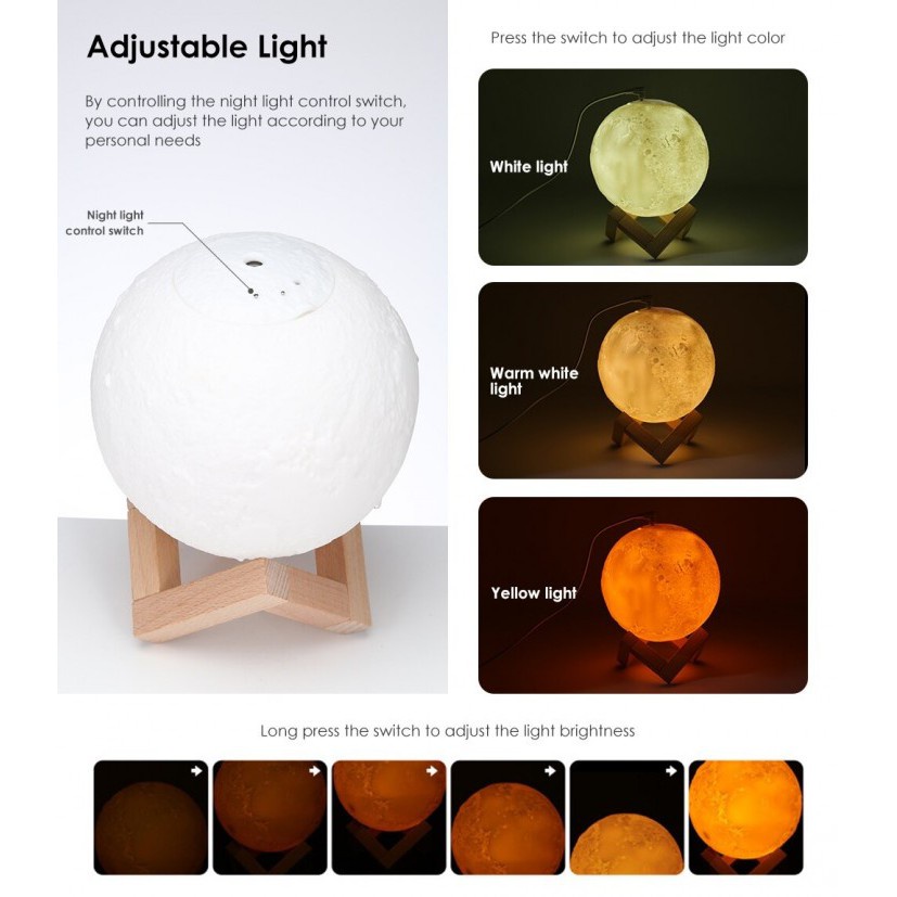 Moon Lamp Humidifier - 880ml Water Tank with Changing LED Night Light
