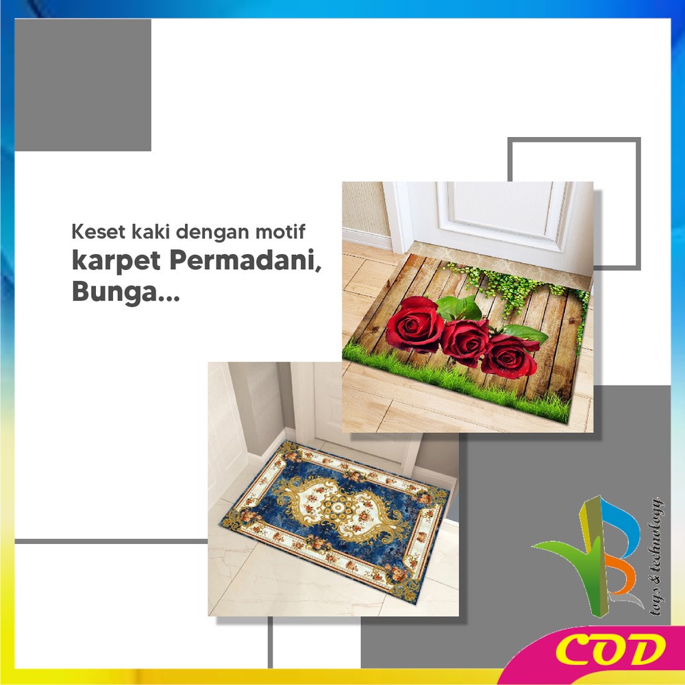 RB-C734-C738 Keset Kaki Motif Karpet Permadani Uk 40X60 Keset Kamar Mandi Bunga Anti Slip / Keset Lantai Karakter / Keset Kaki Eropa Classic Flower Import