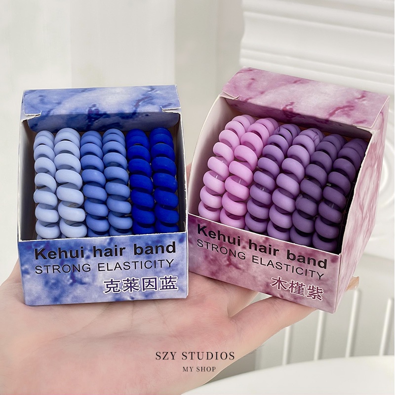 6pcs / Set Ikat Rambut Elastis Model Kabel Telepon Frosted Gaya Korea Untuk Wanita