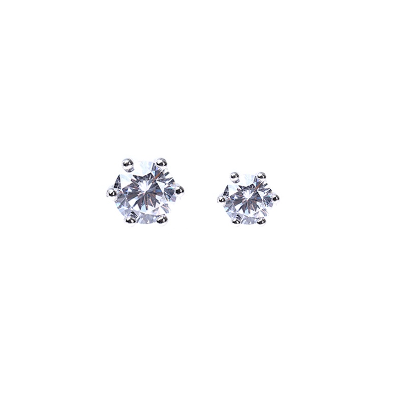 Roselife 2pcs Anting Tusuk Sterling Silver 925 Hias Kristal Zirconia CZ Bulat 4 / 6mm Untuk Pria / Wanita