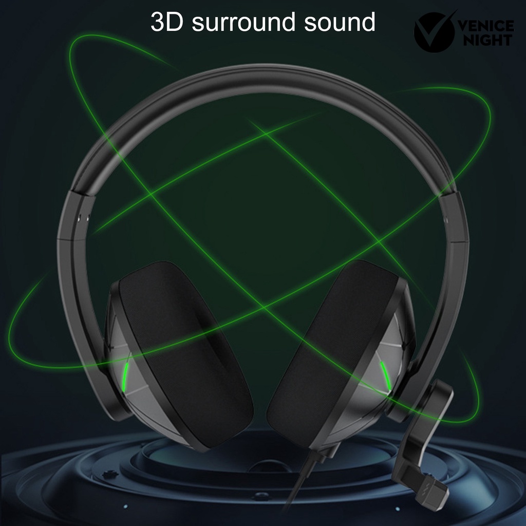 (VNEP) (Berkabel) Headphone Gaming Nyaman Dipakai 3D Surround Sound ABS Gamer Headset dengan Mikrofon untuk PS untuk XBOX