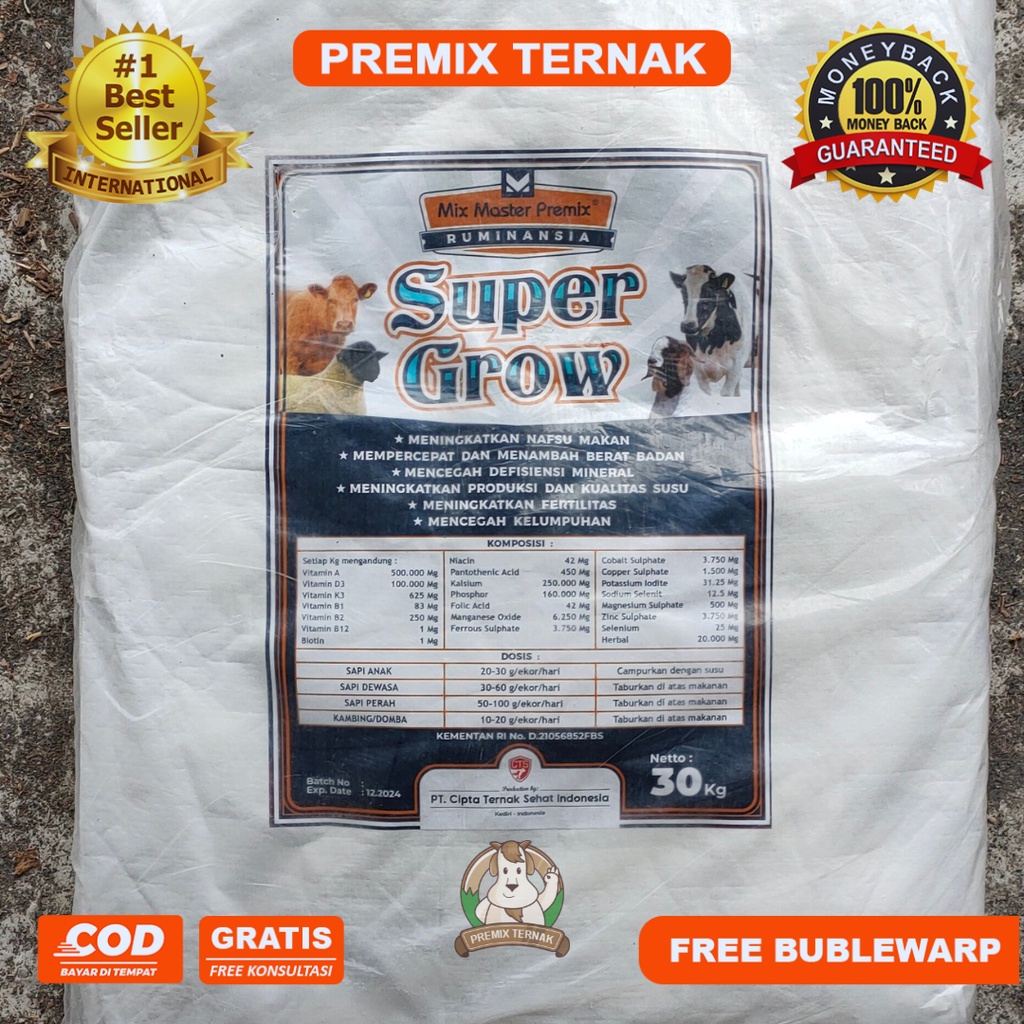 PREMIX SUPER GROW 1 KG - Multimineral Multivitamin untuk Sapi Kambing Domba PREMIUM QUALITY