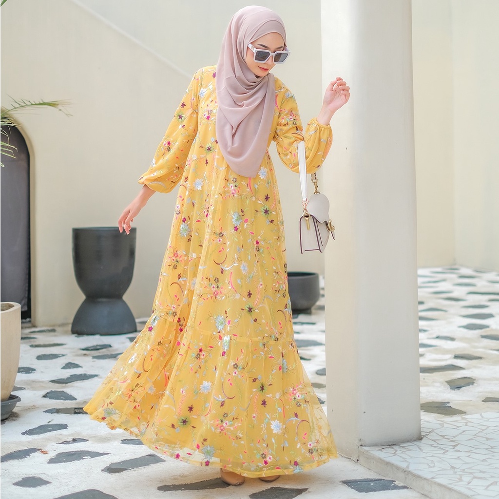 [NEW ITEM] Gamis Pesta Mewah Terbaru FLORAL FAIRYTALES DRESS Bahan Tulle Furing Elegan By Aznii