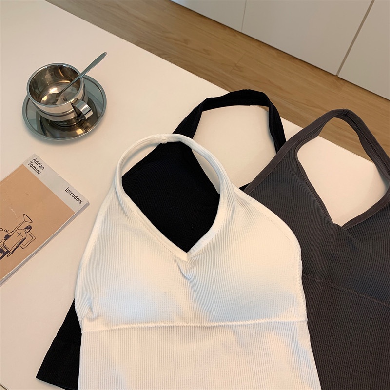 T&amp;Y Tanktop Bra Wanita Necktie Tanpa Kawat 6556 Model Atasan V-neck Sexy Tali Leher Crop Top Elastis Bra Crop Ala Korea Kekinian Import Murah