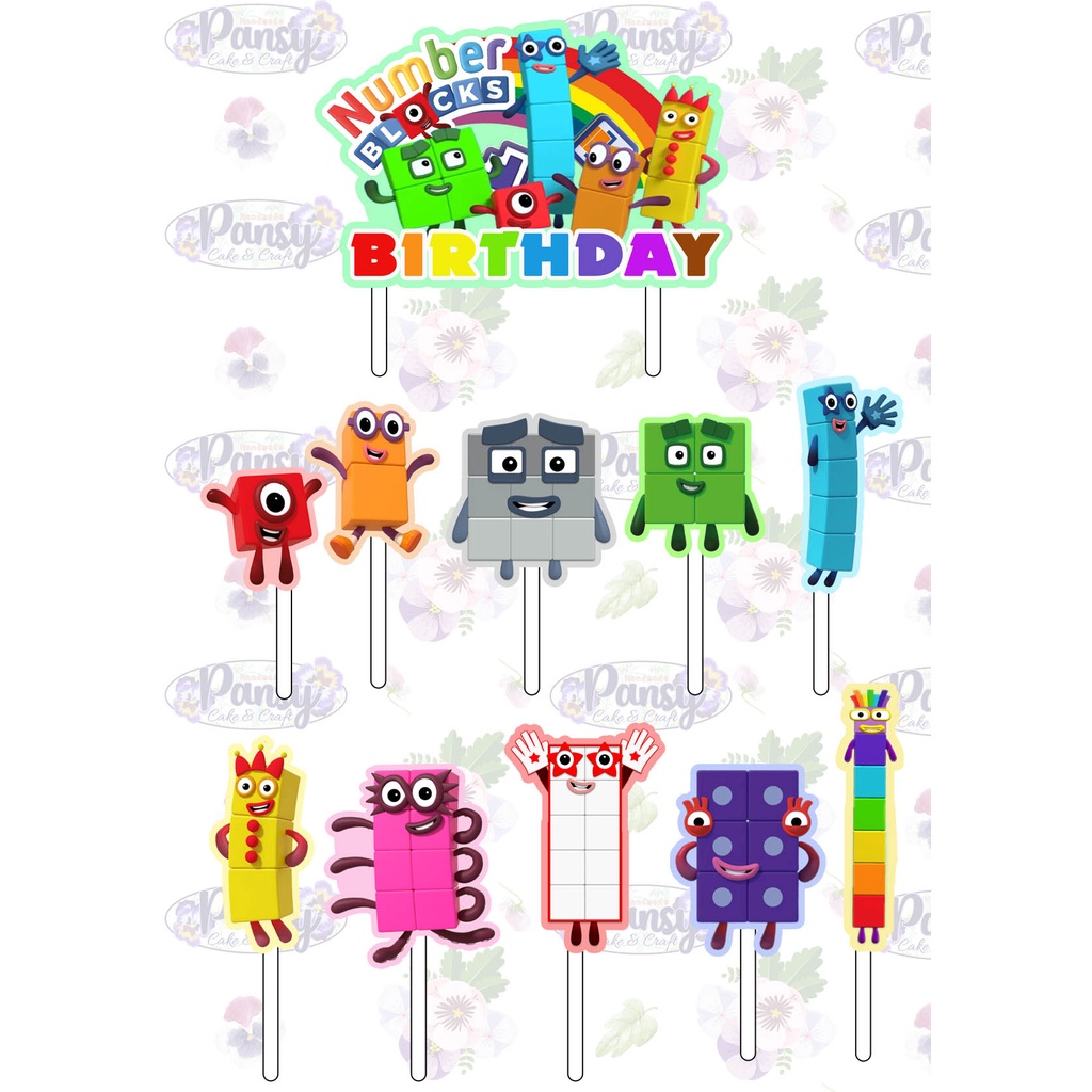 Cake topper / cupcake topper Number Blocks + banner Birthday EKONOMIS