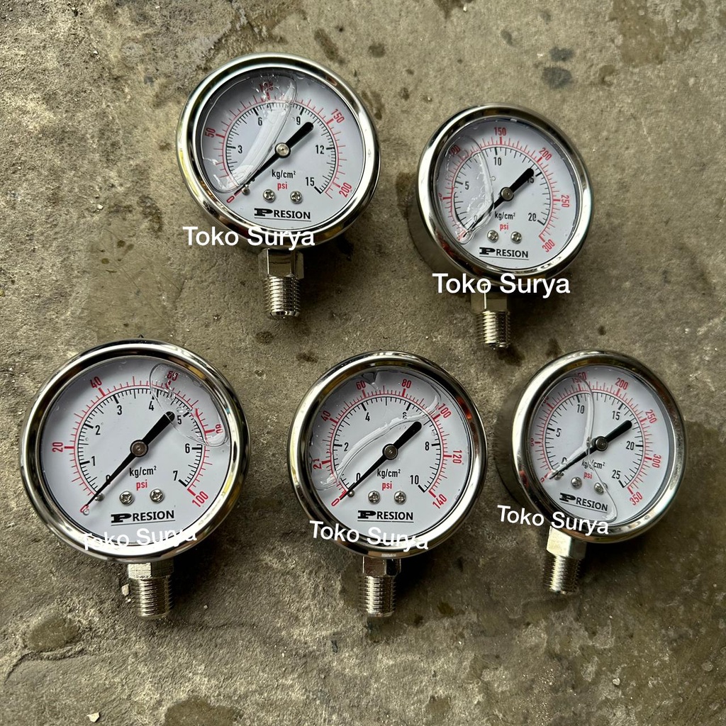 Jual MANOMETER MINYAK / PRESSURE GAUGE OIL MANOMETER 7 BAR 100 PSI