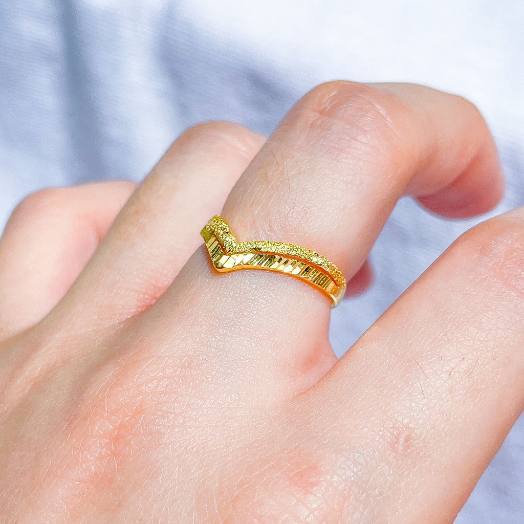 NEW! Cincin V anak dan dewasa emas asli kadar 70 lokal doff kilat Fuji Aurel tanpa permata shining moon gold ring 1 gram