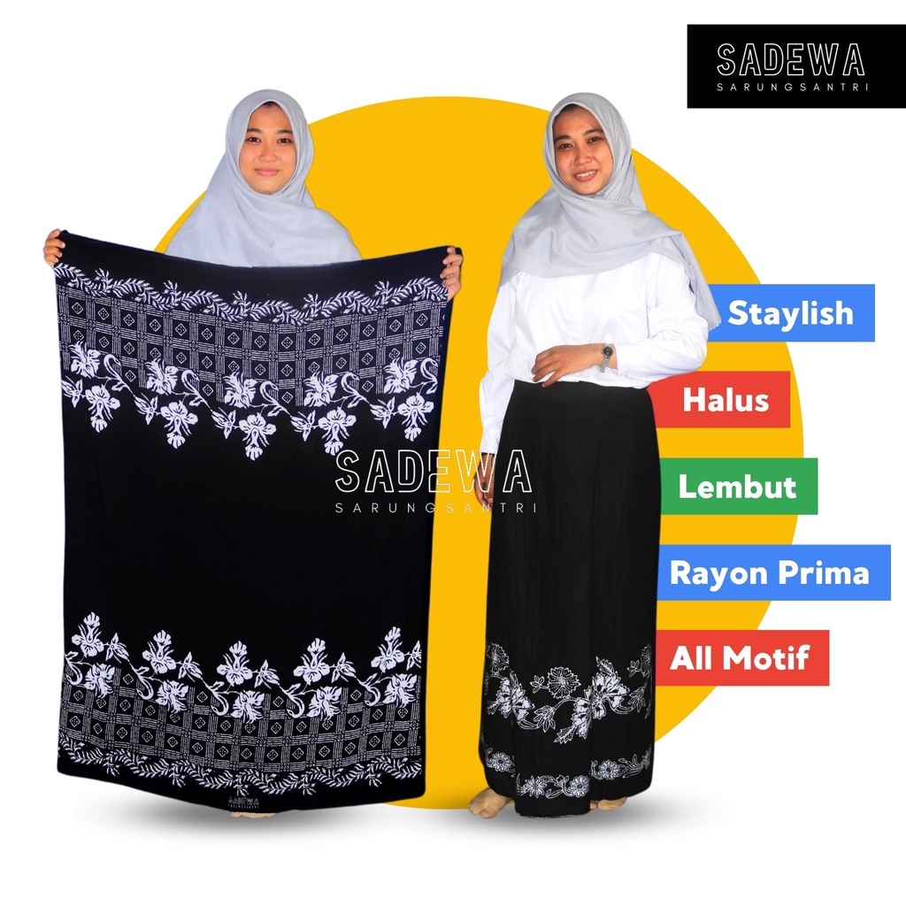 SADEWA - SARUNG SANTRI BATIK GOYOR WANITA TERBARU WARNA HITAM PUTIH MONOCHROME MERAH BIRU HIJAU UNGU