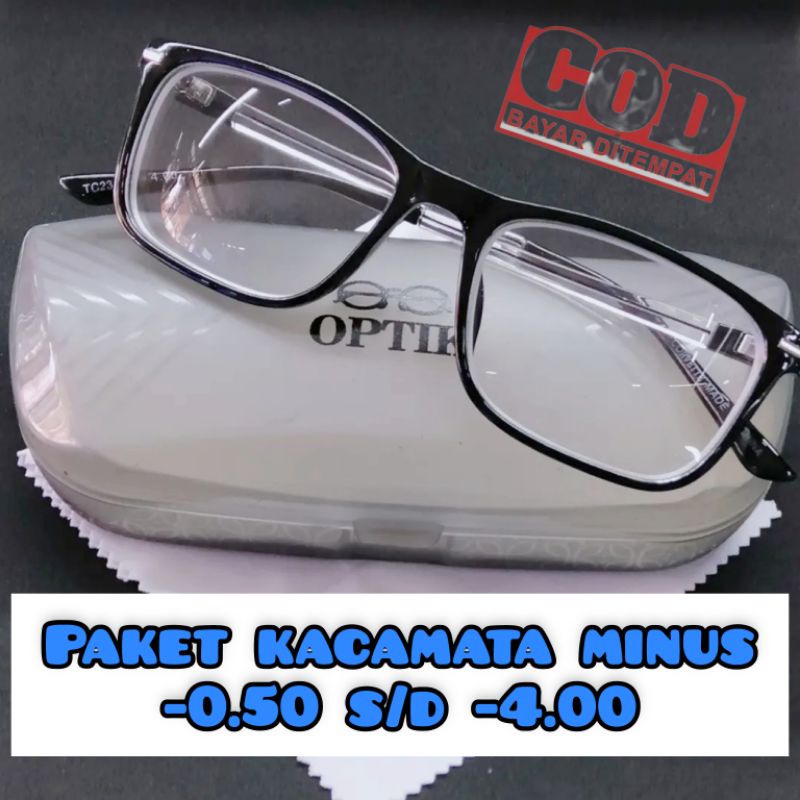 Paket Kacamata Minus   -0.25 s/d -4.00 Lensa Index 1.56 Kacamata Minus Pria dan Wanita warna Hitam