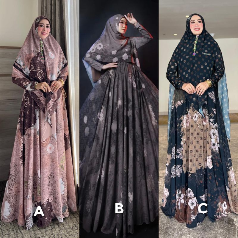 Koleksi FS Mendung By Sarkis Original Gamis Syari Ceruty Armany Printing Mix Jersey Set Khimar Hijab scraft Instan Cerruty Dress Muslim Muslimah Fashion Show Cantik Kekinian
