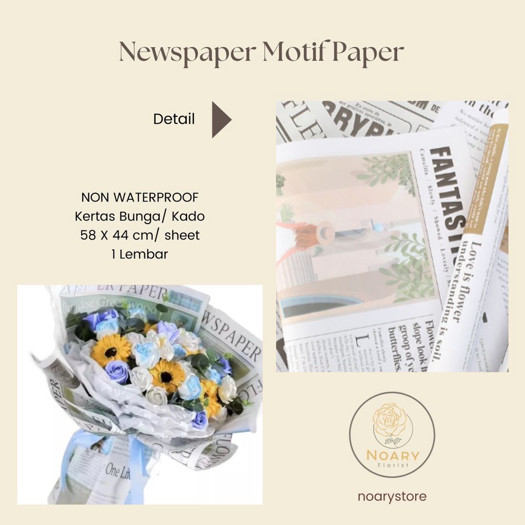 Newspaper Motif Paper Cellophane Kertas Buket