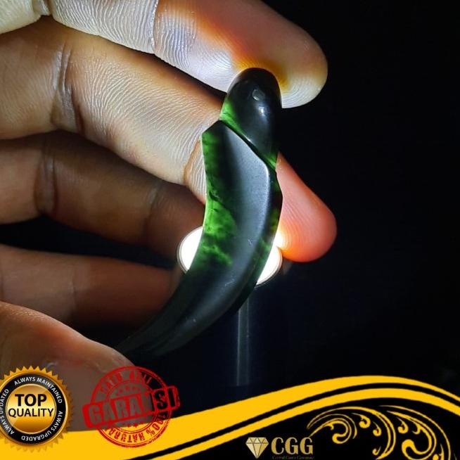 Liontin Batu Giok Hitam Model Kuku Macan Natural Black Jade Bodyglass