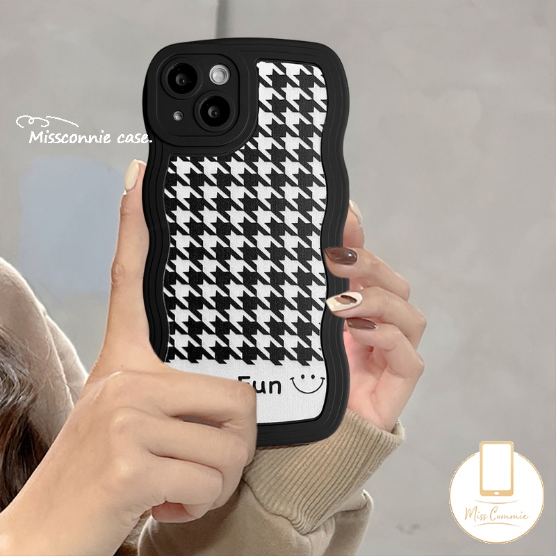 Redmi 12C 910 9T 10C A1 A1+9C NFC 10A 9A 11T Redmi Note8 10 11Pro+9Pro 11s 10s Note 11 10 Pro Max Plus Note9 Note 11 Ins Fashion Houndstooth Memiliki Kesenangan Lembut Hitam Bergelombang Tepi Case