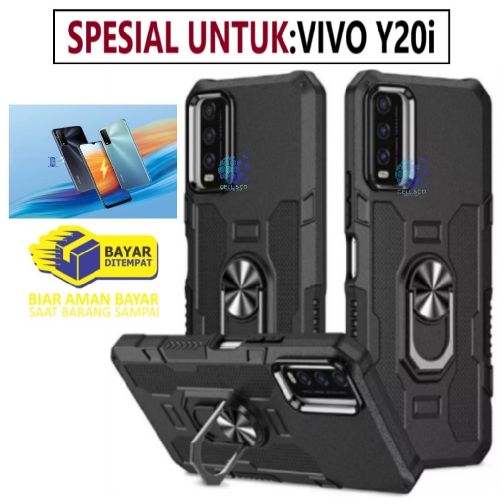 Case Armour VIVO Y20i Iring Cincin Magnetic Kesing Hp Protect kamera Premium Hard Case Standing Robot Pelindung Kamera