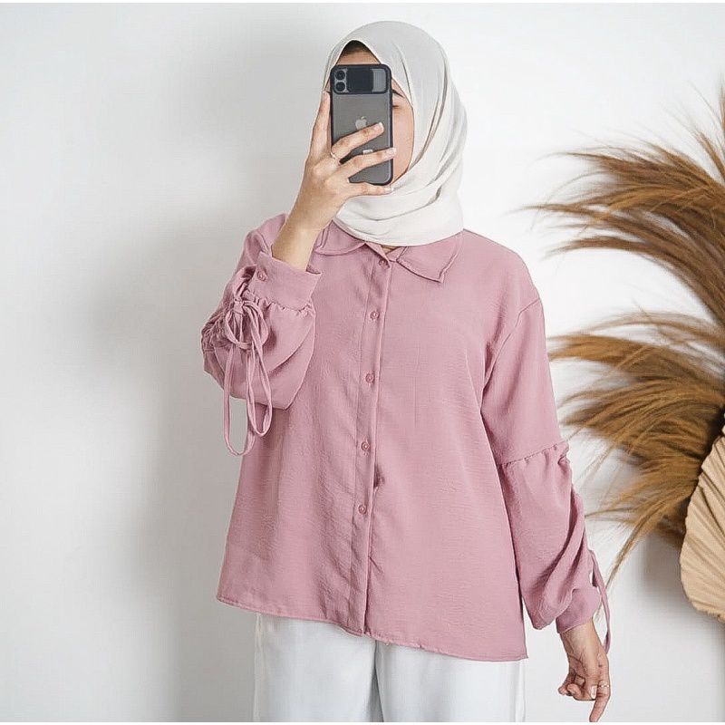 LUNAMAYA CRINCLE BLOUSE - ATASAN WANITA CRINCLE LENGAN SERUT AKTIF