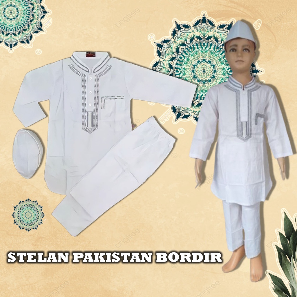 baju koko anak laki -laki / stelan pakistan bordir anak 1 - 12 tahun / baju koko hitam anak laki - l